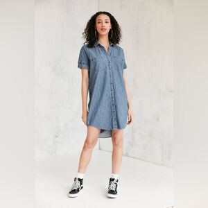 BDG Roslyn Chambray Shirt Dress Denim Collared Pockets Casual - XS